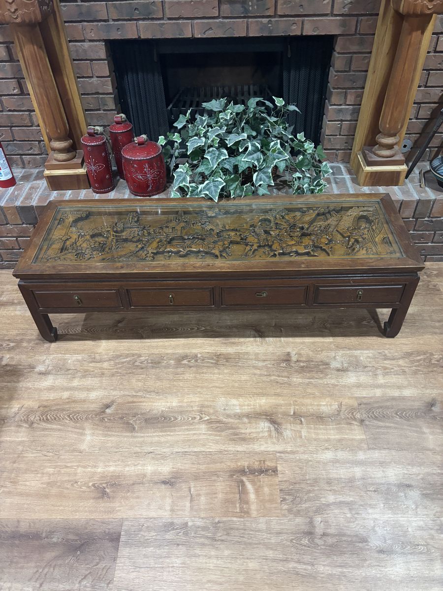 Vintage Vietnamese Handmade Coffee Table with Battle Scene