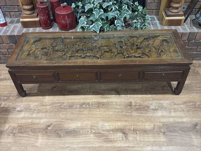 Vintage Vietnamese Handmade Coffee Table with Battle Scene