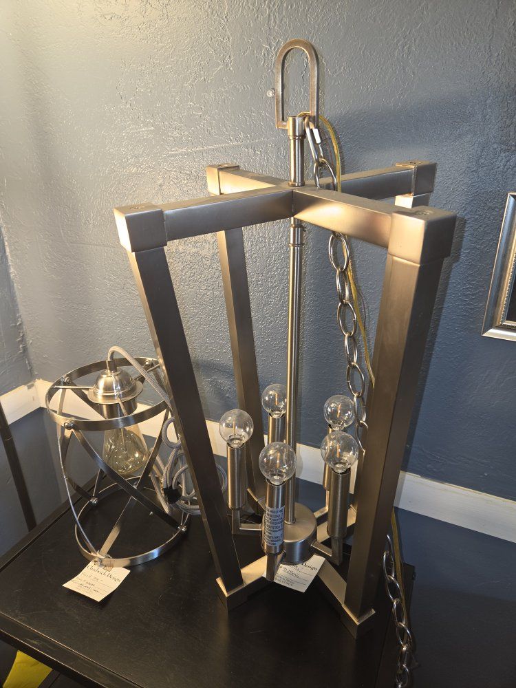 Modern Brushed Nickel Pendant Light Fixture with Open Cage Design
