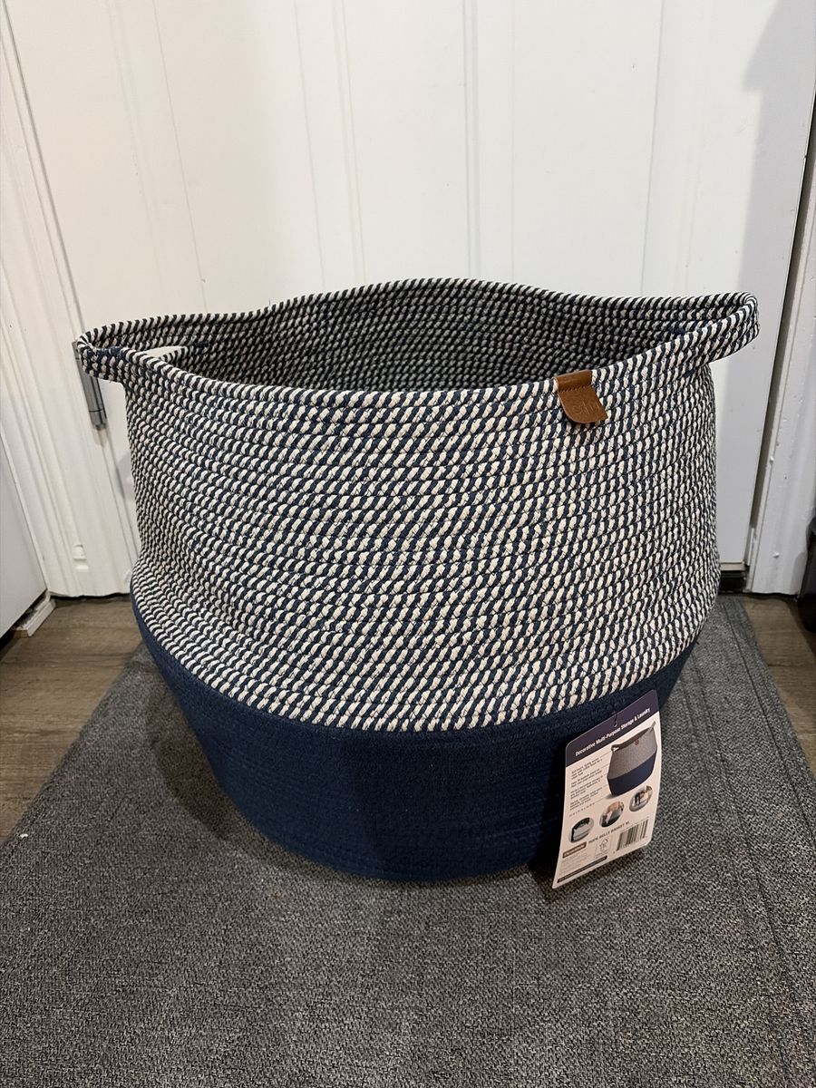 Brand New Huge White & Blue Rope Basket