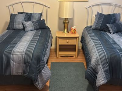 Twin beds, mattresses and bedding