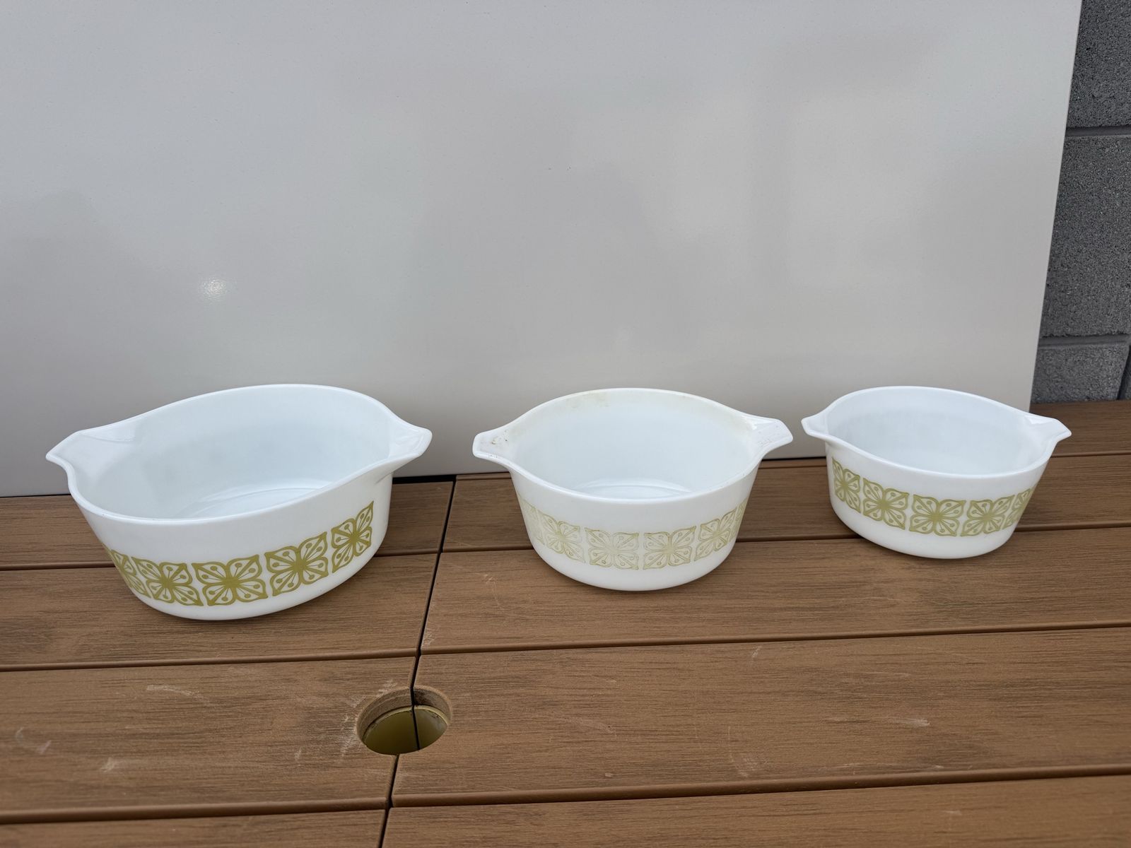 3 Pyrex Cinderella Verde Green Casserole Dishes