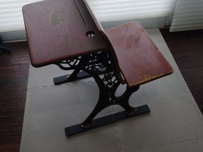 Vintage Cast Iron & Wood Child's School Desk - Antique Classroom Furniture
