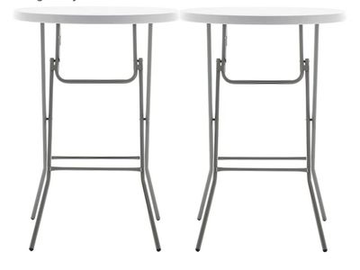 Set of 2 32" Round 43" Bar Height White Granite Plastic Folding Table Portable Commercial Table Banquet Card Coffee Dining