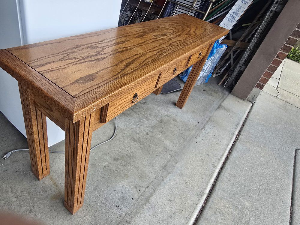 Oak Finish Console Table with 3 Drawers - Entryway or Sofa Table