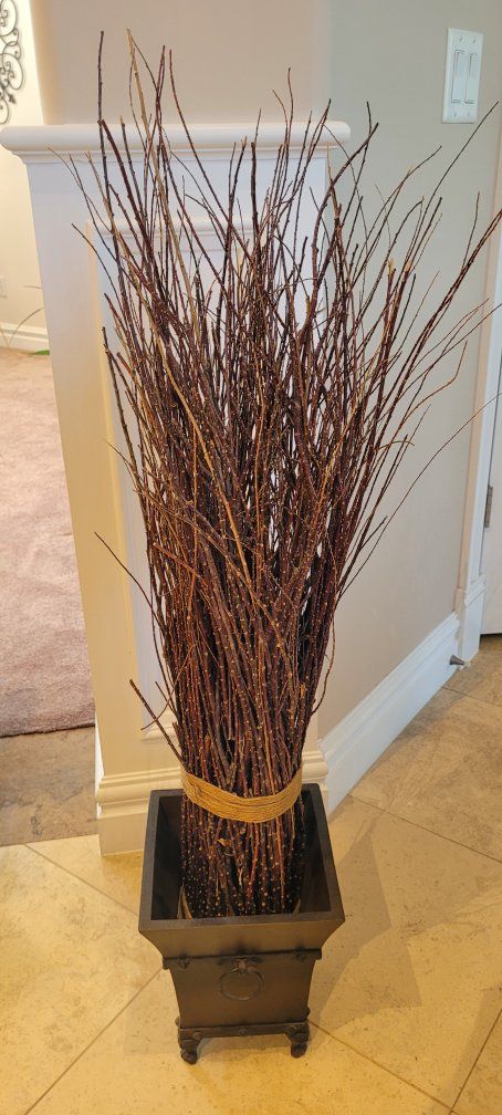 Decorative Branch Bundle with Metal Planter - Rustic Home Decor