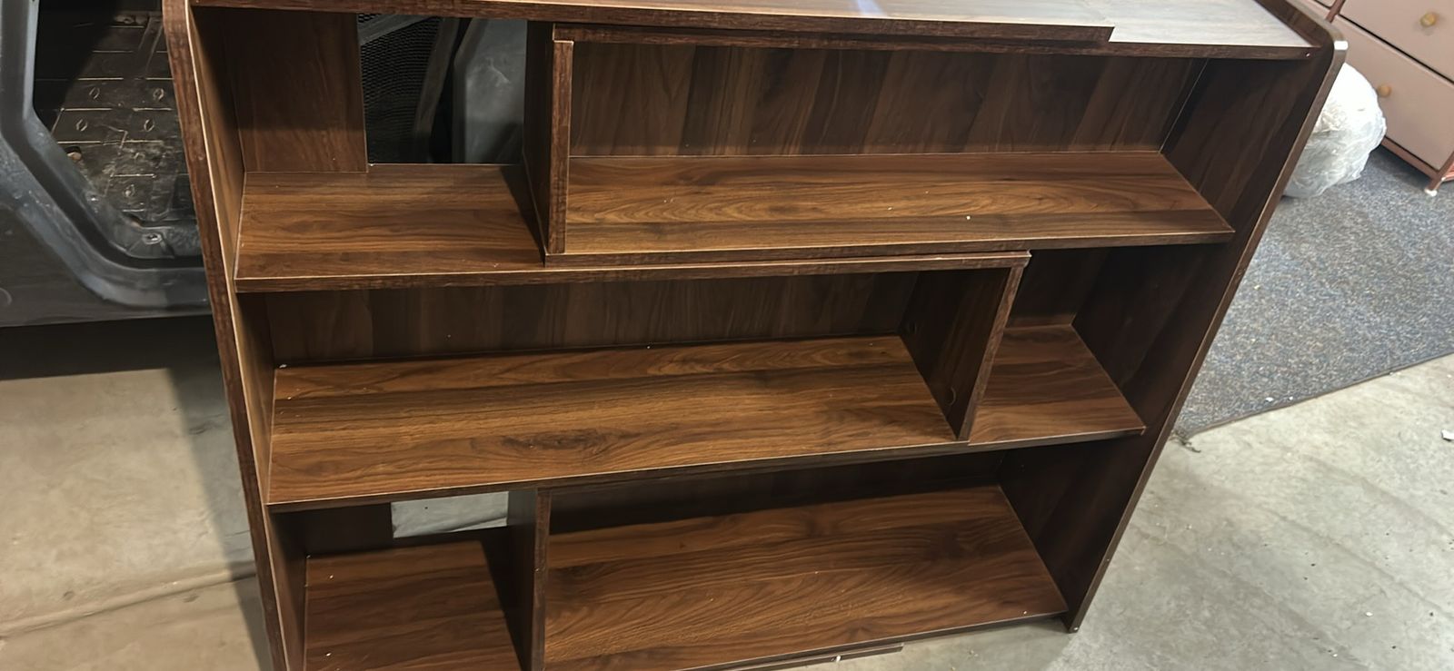 Geometric Dark Wood Bookshelf / Display Shelf - Versatile Storage Unit