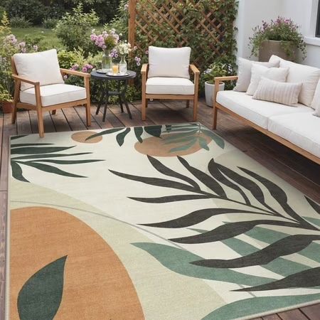New! DEORAB Outdoor Rug 8'X10' Chenille Patio Carpet Three-Layer Material Imitation Silicone Spot Molding Camping Outside RV Mat