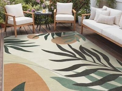 New! DEORAB Outdoor Rug 8'X10' Chenille Patio Carpet Three-Layer Material Imitation Silicone Spot Molding Camping Outside RV Mat