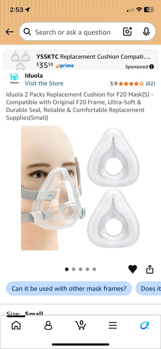 2 ResMed F20 Small cushion replacement CPAP for AirFit mask.