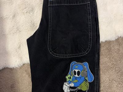 ALAB Black Denim Graphic Embroidered Shorts