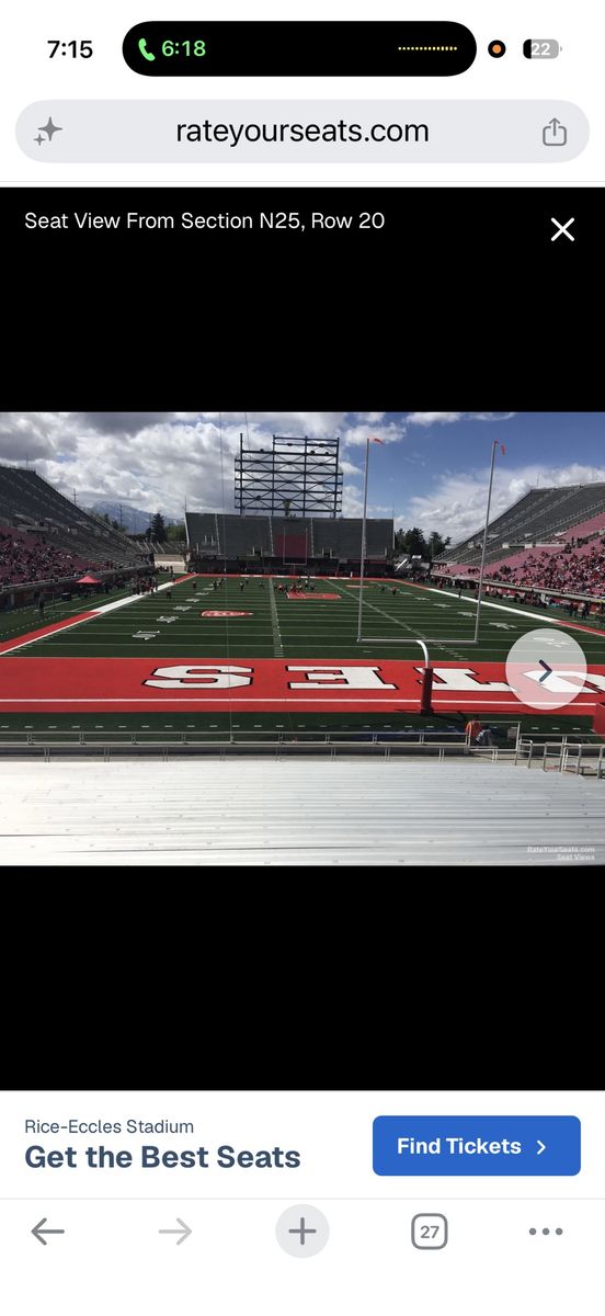 2 University of Utah Season Tickets - Section N25, Row 25, Seats 21 & 22 (All Games Inc. BYU)