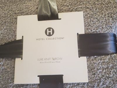 Hotel Collection Luxe Knit Throw Blanket, Gray, 50" x 70", New with Tags, Polyester Blend