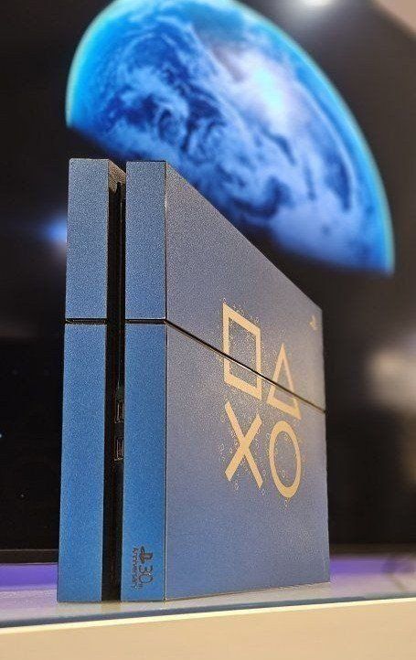 Sony PlayStation 4 (PS4) - Blue Custom Anniversary Edition, Transparent Blue Matching Controller + Cables. FW 4.05