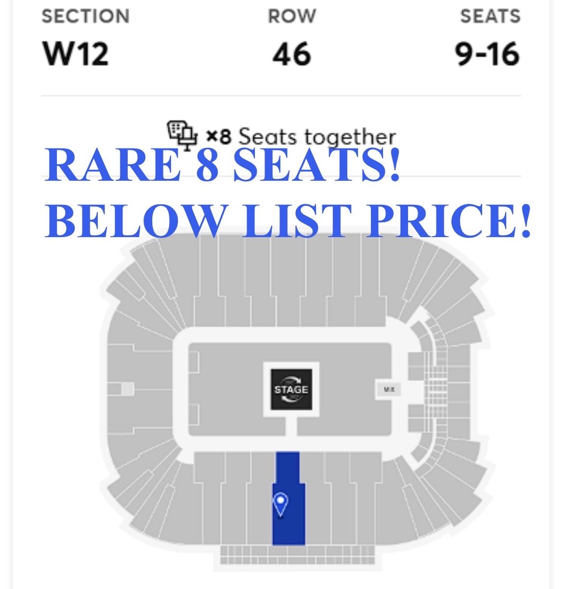 Zach Bryan Aug 7 SLC – 8 Tickets Together W12 Row 46 – Catwalk View – Below Ticketmaster