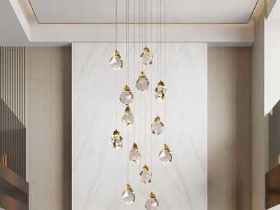 14-Light Dimmable Modern Diamond Raindrop Faceted Crystal Chandeliers for High Ceiling, Brass