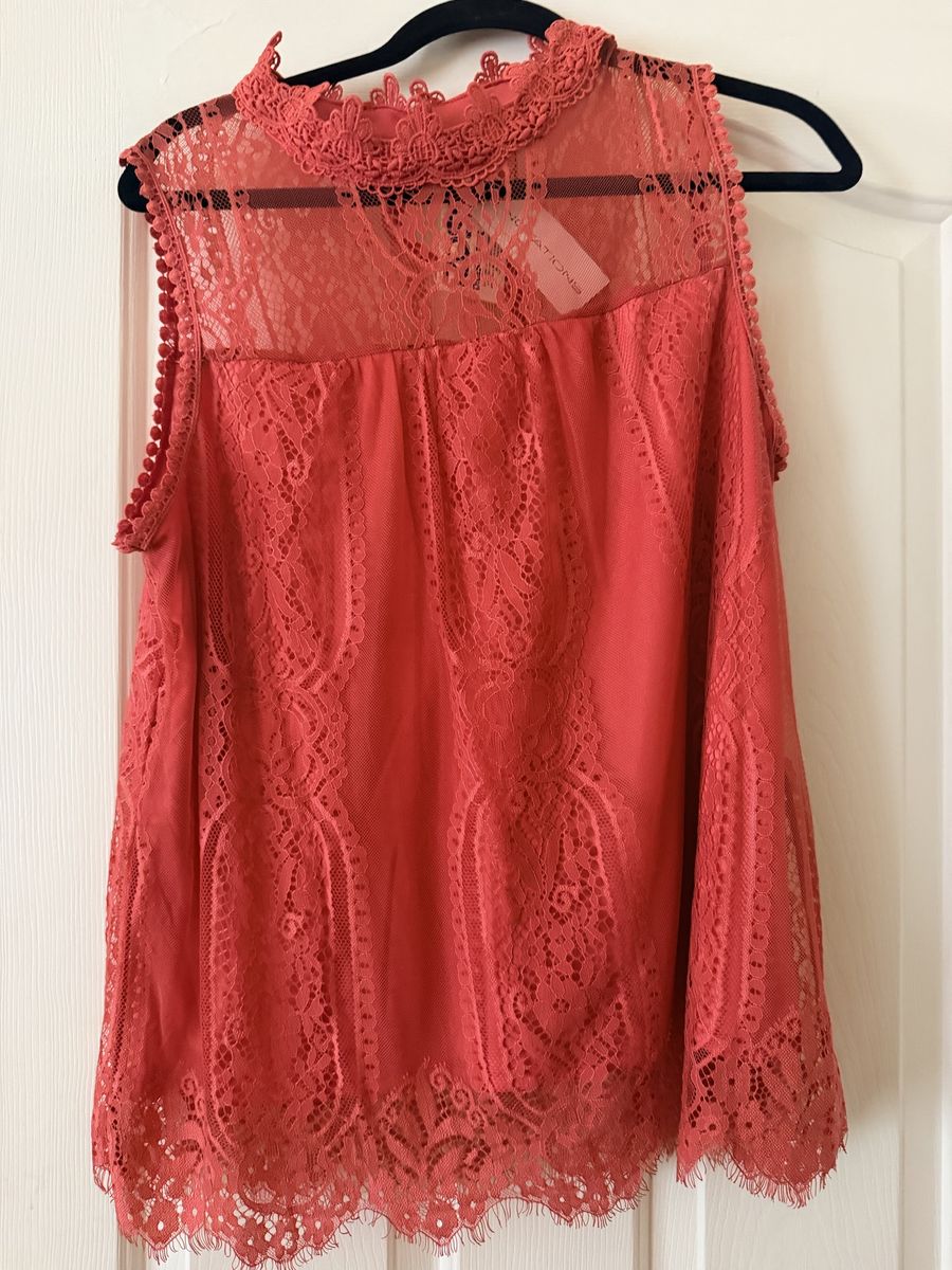 NWT Notations Coral Lace Mock Neck Sleeveless Blouse Top - Large
