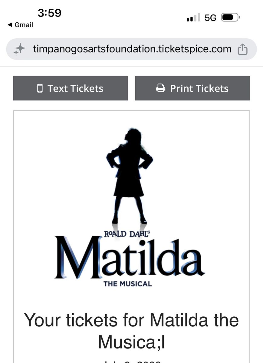 4 tickets for Matilda the Musical
