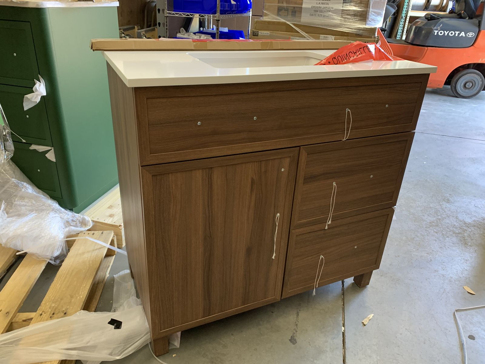 Home Decorators Collection Bilston 36 in. Single Sink Freestanding Spiced Walnut Bath Vanity with White Engineered Stone Top