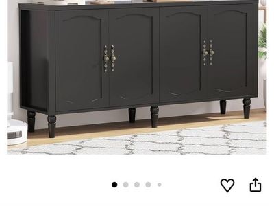 Fineway 63" Mid-Century Modern Sideboard Buffet Cabinet with Adjustable Shelves - Black