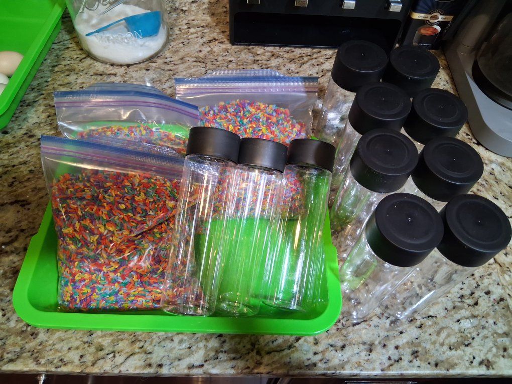 5. 2 lbs Colored Sensory Rice and 11 Sensory Bottles (12oz)