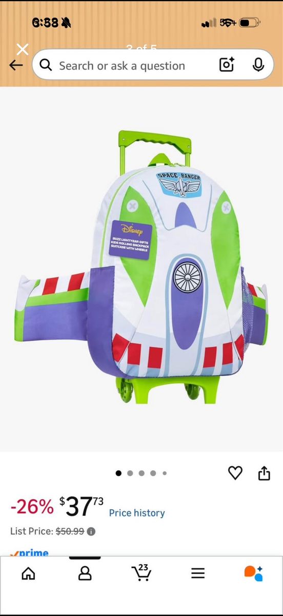 Disney Pixar Buzz Lightyear Kids Rolling Backpack Suitcase with Wheels
