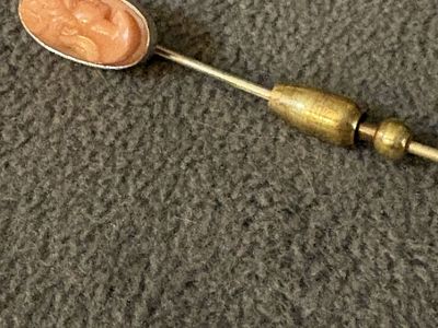 Antique Carved Coral Cameo Stick Pin