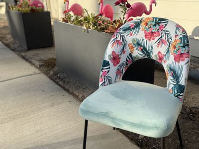 Tropical Floral & Light Blue Dining Chair - Mid-Century Modern Accent