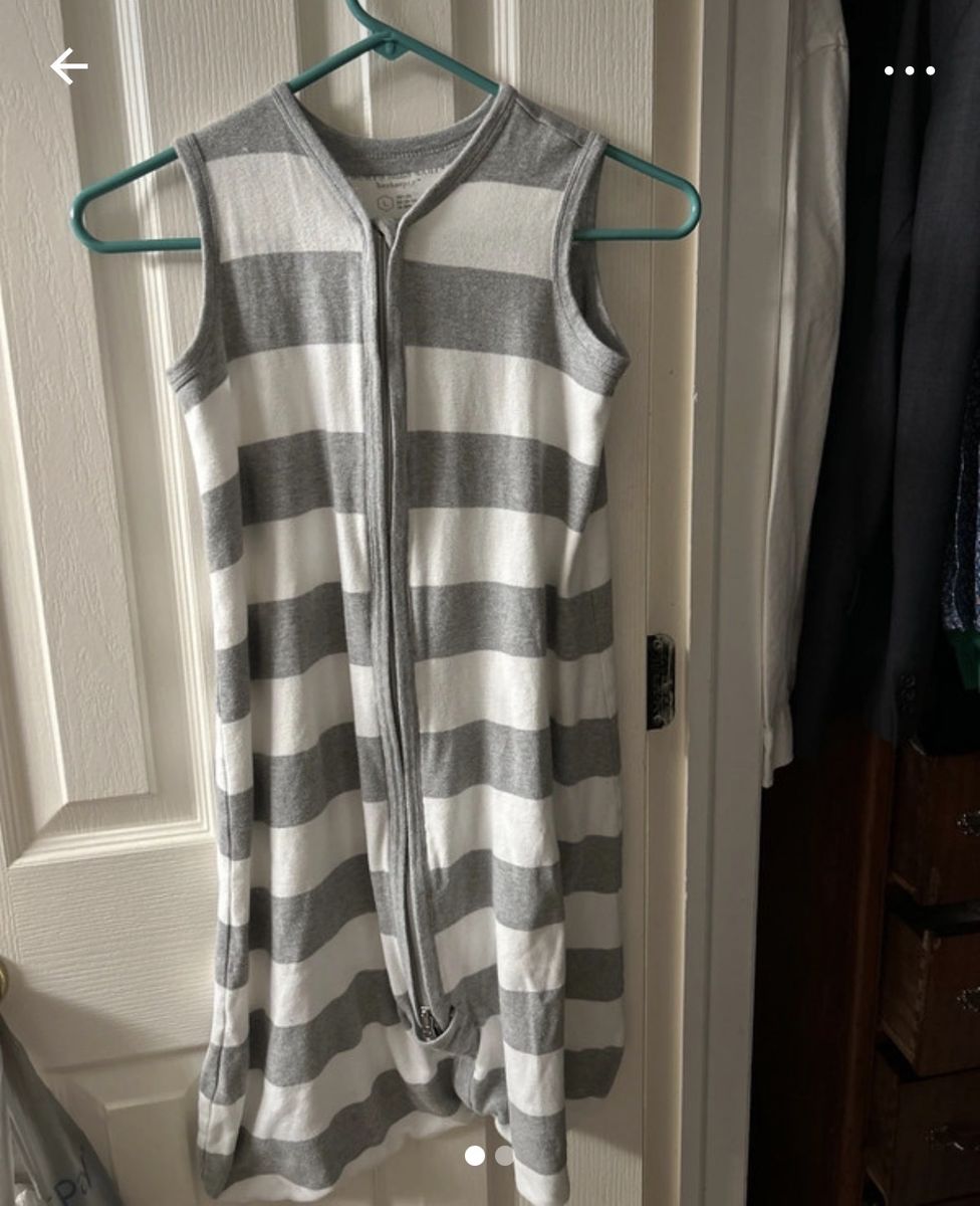 Burt's Bees Baby Beekeeper Organic Cotton Sleep Bag 12-18M Gray/White Stripe Zip-Up