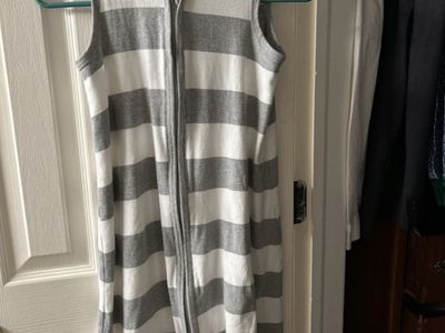 Burt's Bees Baby Beekeeper Organic Cotton Sleep Bag 12-18M Gray/White Stripe Zip-Up