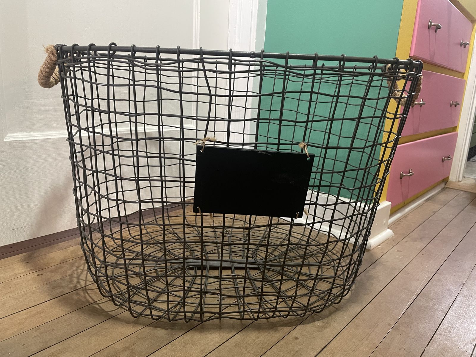 Large Farmhouse Wire Storage Basket-Chalkboard