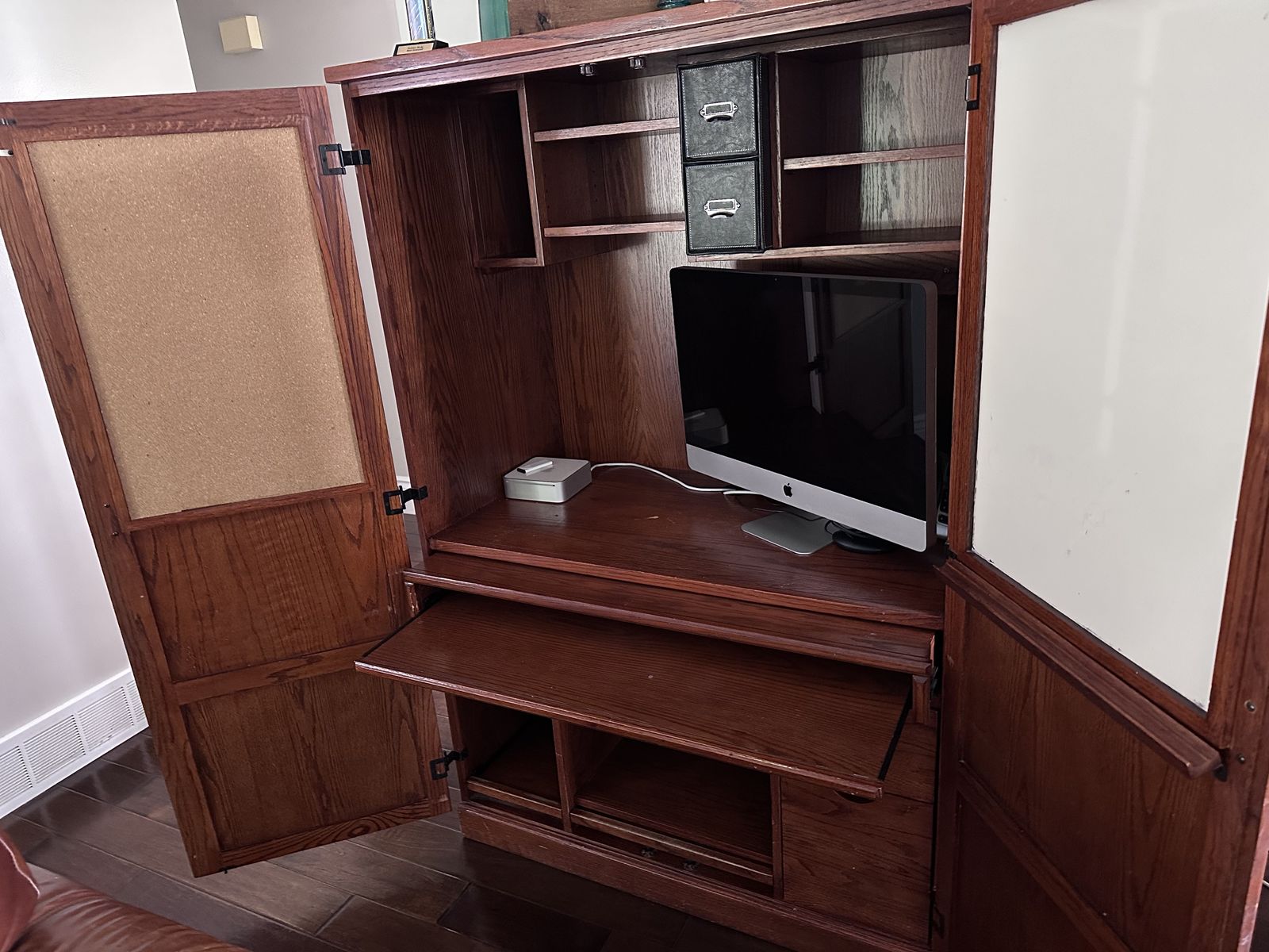 Solid Wood Computer Armoire Desk with Pull-out Keyboard Tray & Storage - Mission Style