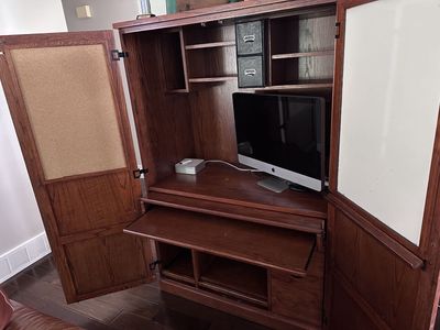 Solid Wood Computer Armoire Desk with Pull-out Keyboard Tray & Storage - Mission Style