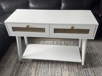 JYED Console Table with 2 Drawers, Mid Century Modern Wood Entryway Table