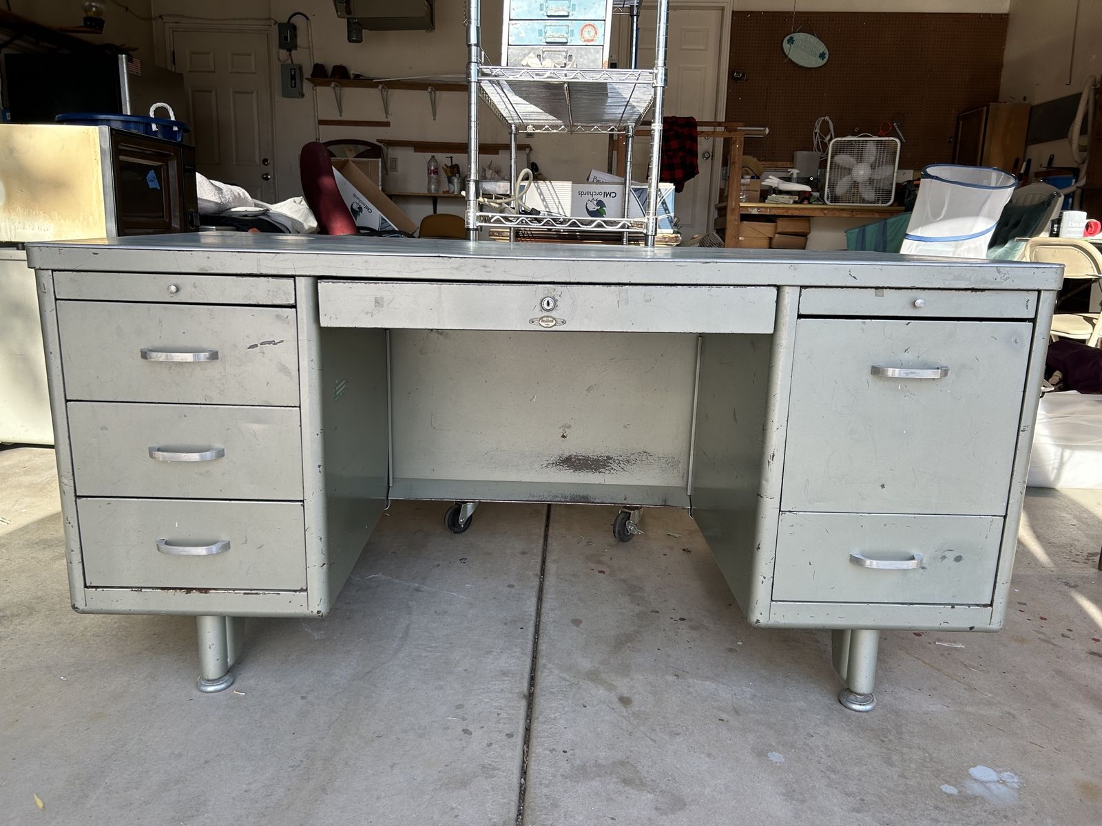 “TANKER” DESK Large Heavy Metal Military-Type 6-Drawer