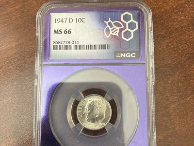 1947-D Roosevelt Dime NGC MS 66 Graded Silver Coin