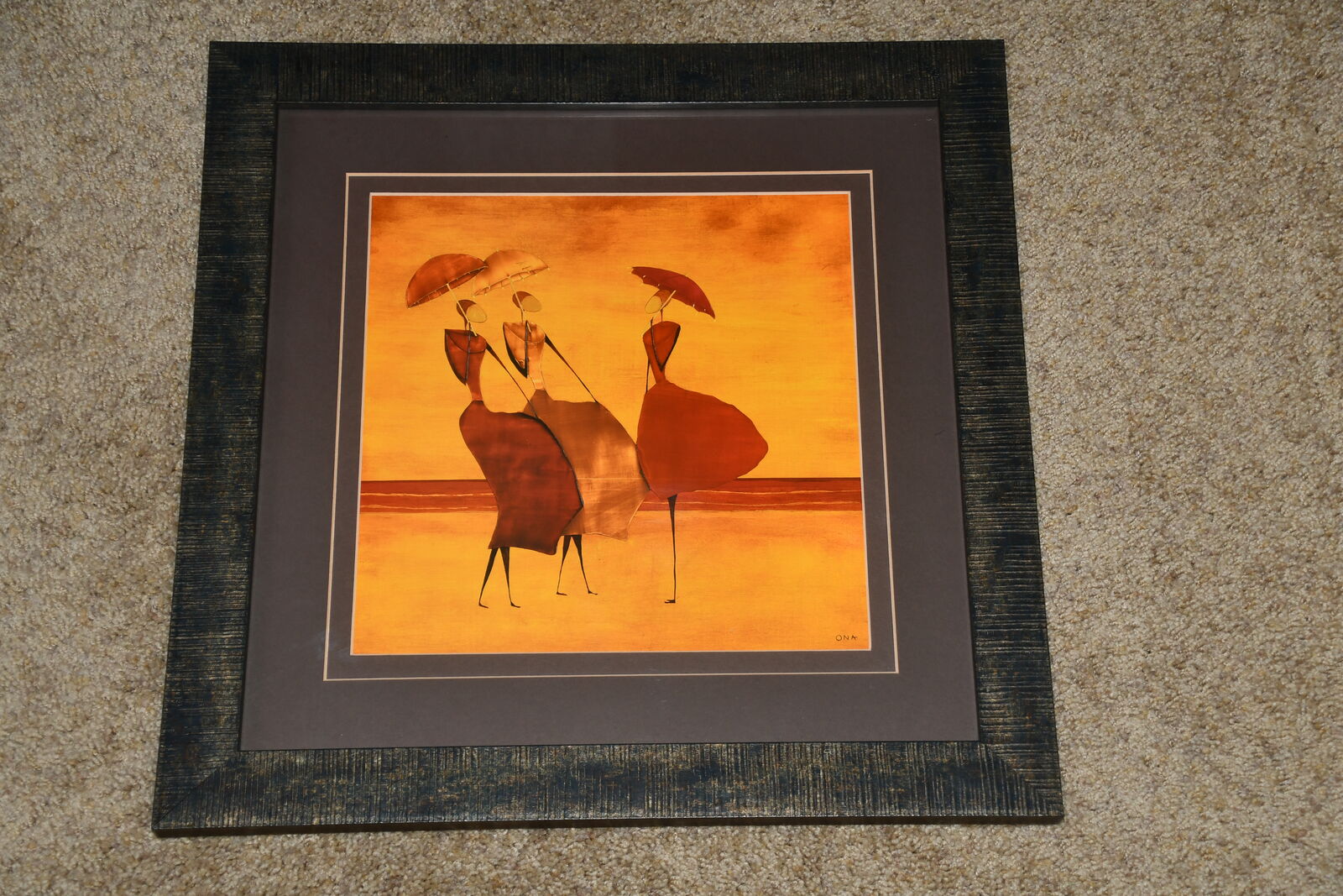 "DANCING with UMBRELLAS" PICTURE ~ 18" x 18" FRAMED ~ UNIQUE