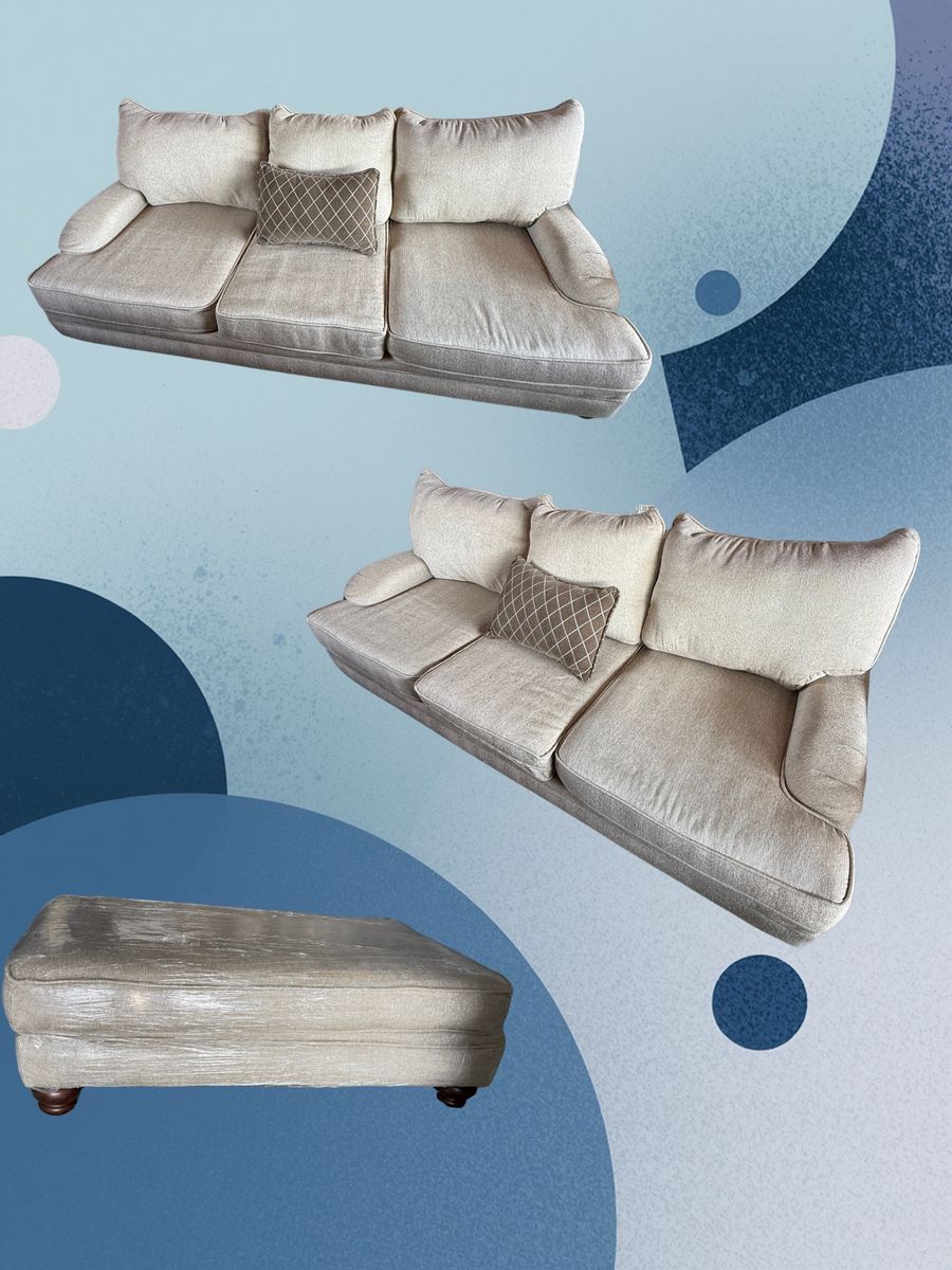 (Free Delivery) Comfy Light Color Sofa and Ottoman