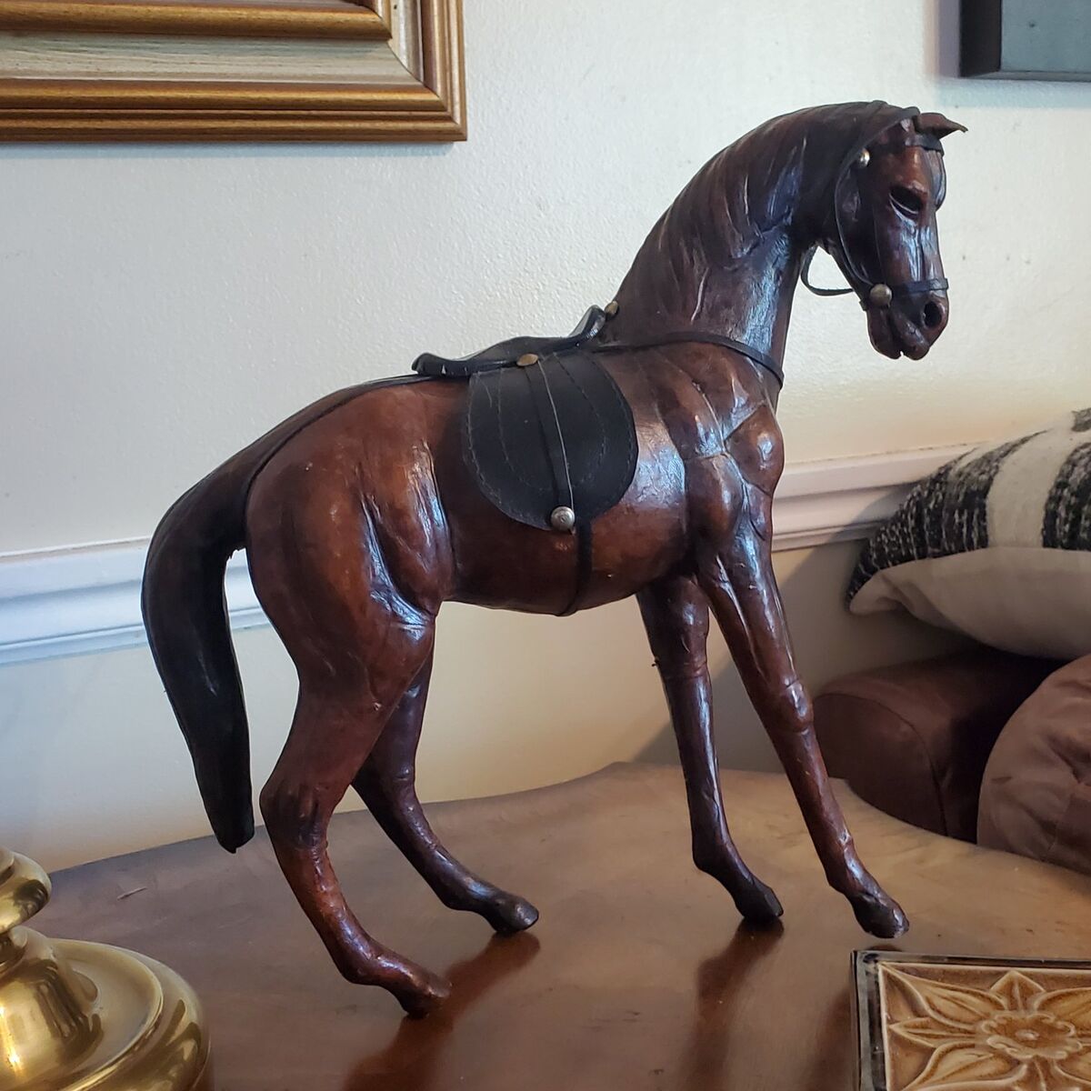 Vintage Large Leather Wrapped Horse Decor