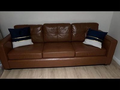 Brown Faux Leather 3-Seater Sofa with USB Ports and Storage