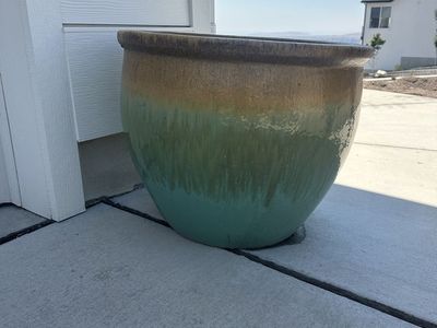 Large Glazed Ceramic Garden Planters - Teal & Brown Ombre (Set of 2)