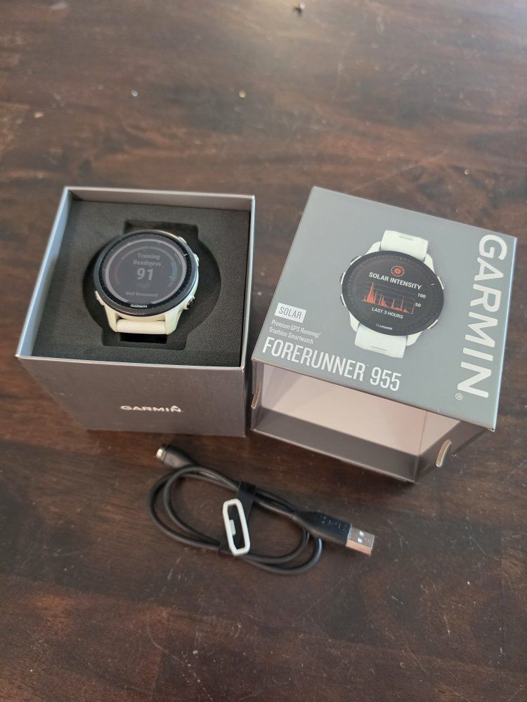 Garmin Forerunner 955 Solar Premium GPS Running & Triathlon Smartwatch - White Stone