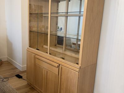 Solid White Oak Hutch with Glass Display, Lighting, & Storage - Well Maintained