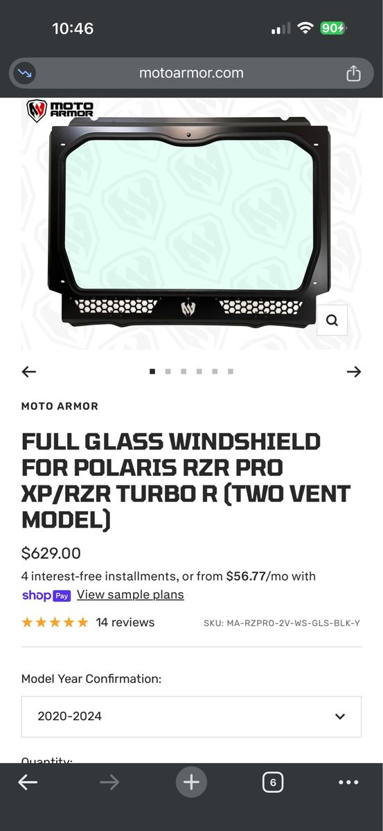 Moto Armor Full Glass Windshield for 2020- 2024 Polaris RZR Pro XP/RZR Turbo R