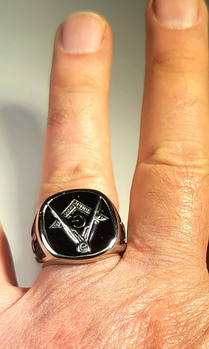 Men’s Silver & Black Masonic Ring, Size 11