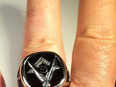 Men’s Silver & Black Masonic Ring, Size 11