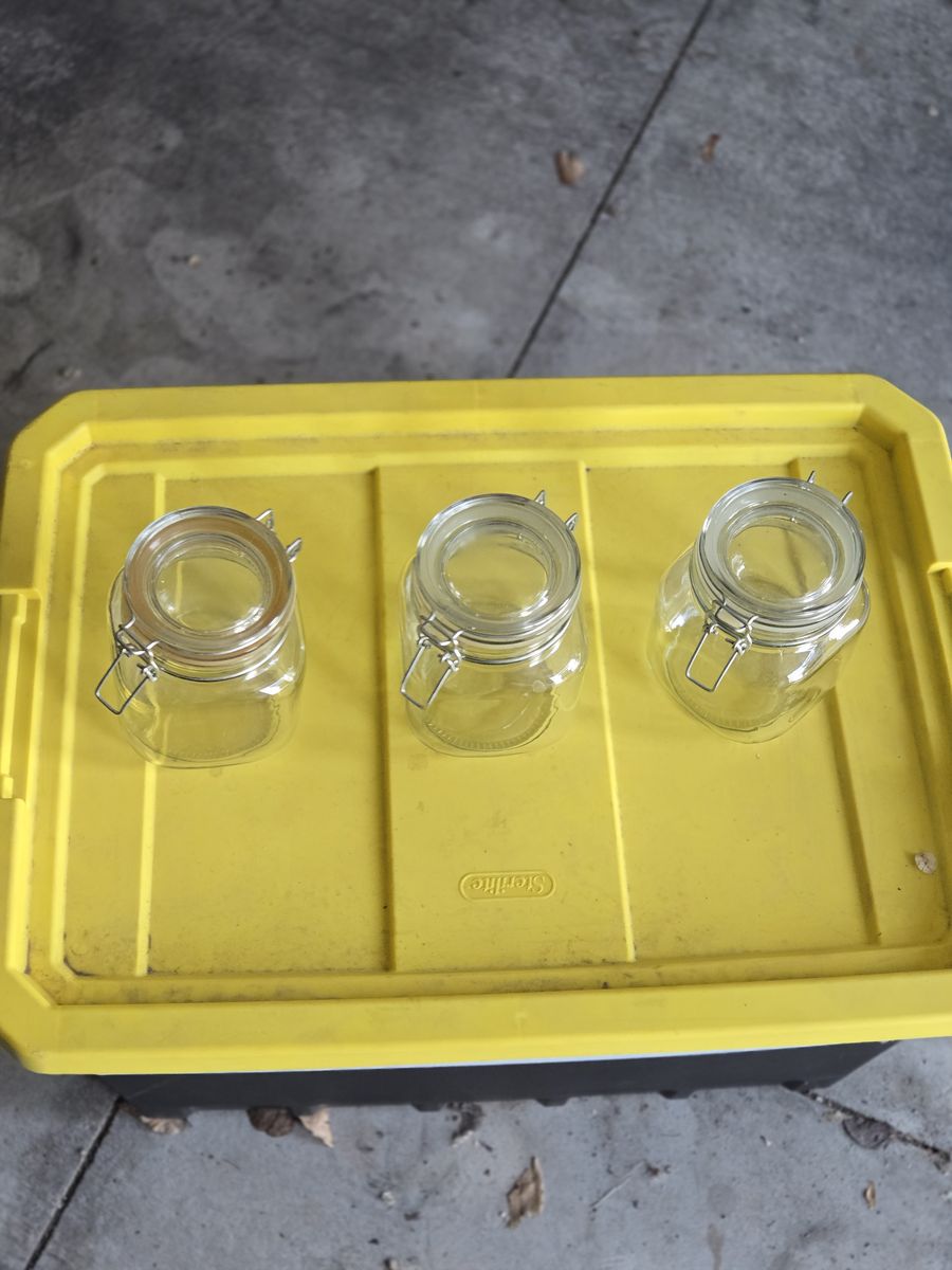 Set of 3 Airtight Glass Clamp Jars with Lid, Clear Round Mason Jar Storage Canister, 1 Liter (34oz)