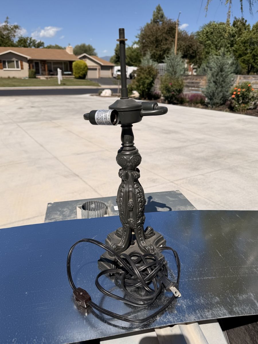 Vintage Black Metal Table Lamp Base - Ornate Design, Working Condition