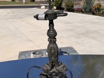 Vintage Black Metal Table Lamp Base - Ornate Design, Working Condition