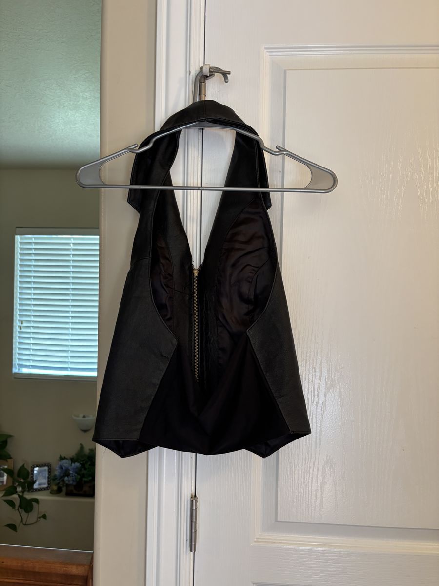 Women’s Black Leather Halter Top Zip-Up Vest - Size Small/Medium
